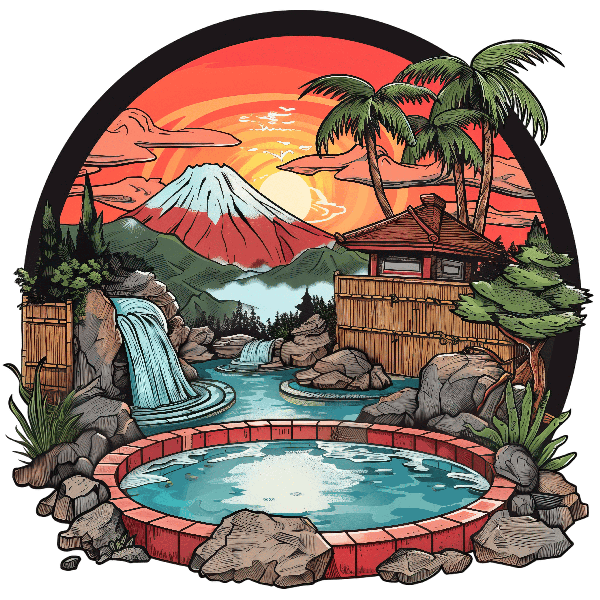 Japanese Landscape with Mount Fuji and Hot Spring POD Design