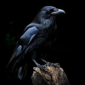 Black Raven on Wood - Wildlife Photography