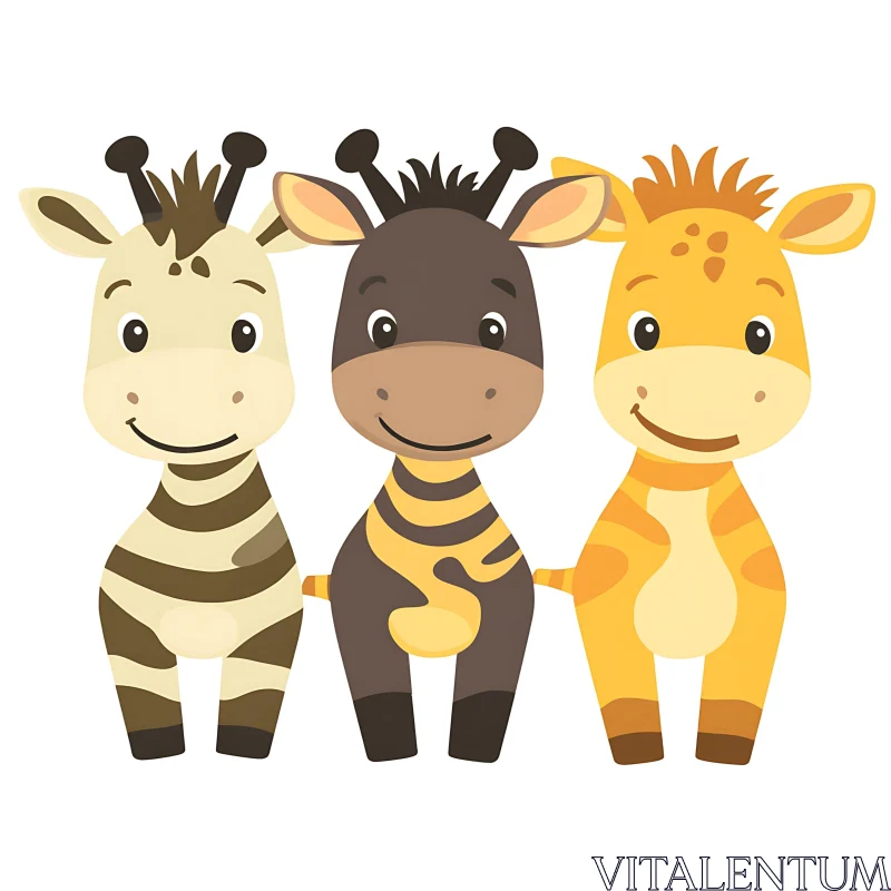 AI ART Cute Giraffe Cartoon Trio Art