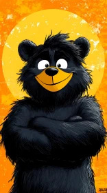 Smiling Cartoon Bear on Orange Background