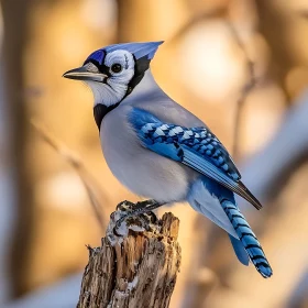 Vibrant Blue Jay on a Winter Branch
