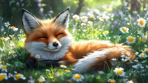Tranquil Fox Amidst Flowers