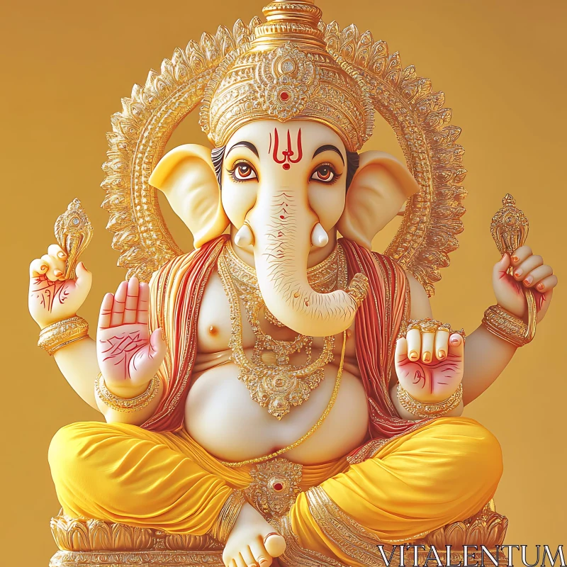 Ganesha Idol with Golden Ornaments AI Image