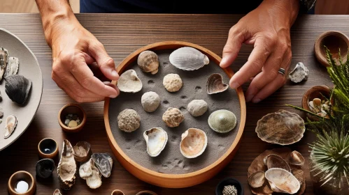 Elegant Arrangement: Intricate Shells in a Captivating Tabletop Display