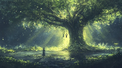 Enchanted Forest Scene with Child