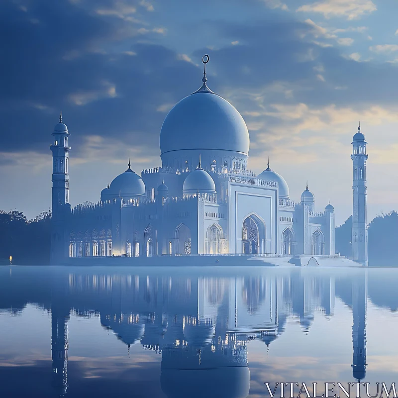 White Mosque Mirrored Image AI Image