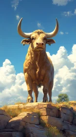 Bull Under Blue Sky