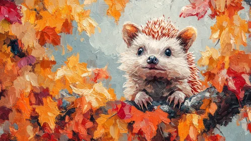 Hedgehog and Vibrant Fall Foliage Art