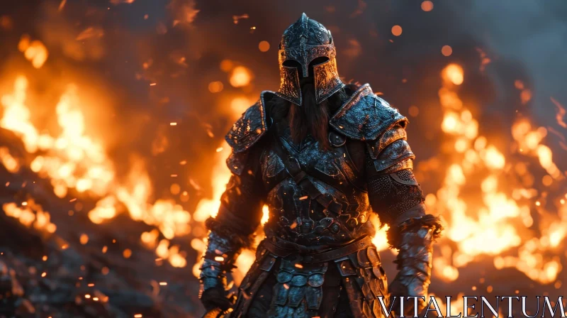 Fiery Warrior in Full Armor | Epic Battle Scene AI Image