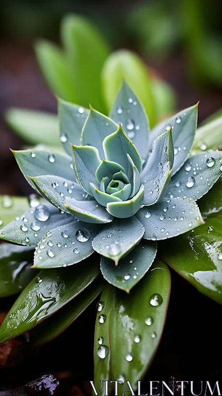 Green Succulent Plant with Water Droplets: A Study in Nature's Charm AI Image
