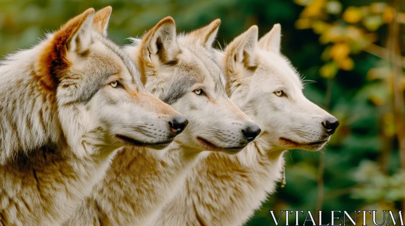 Majestic Wolves: Captivating Photograph of Three Wolves in Forest AI Image