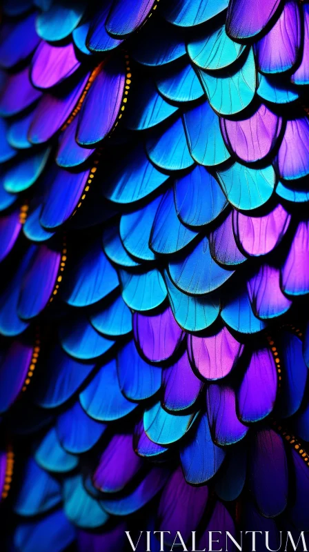 Neon Colored Feathered Wings - A Surrealistic Insect Scale Art AI Image