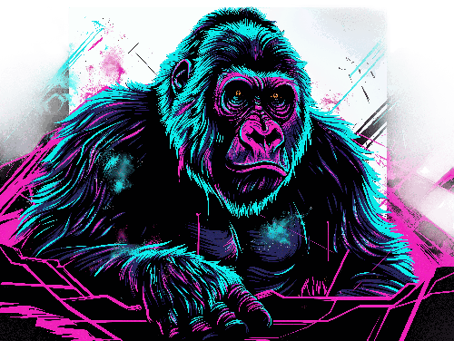 POD Design Neon-Colored Gorilla T-Shirt Design with Abstract Art