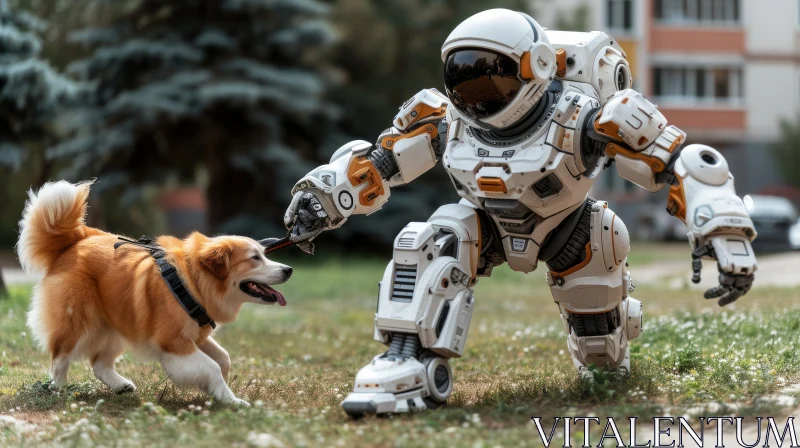 Robotic Encounter: A Heartwarming Moment Between a Robot and a Dog AI Image