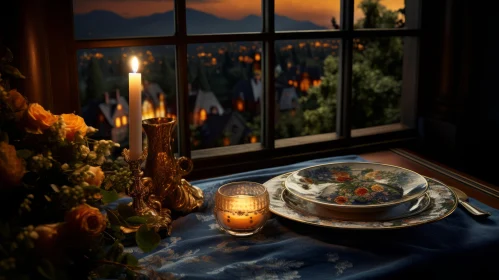 Romantic Candlelit Dinner with Flowers - Dreamlike Imagery