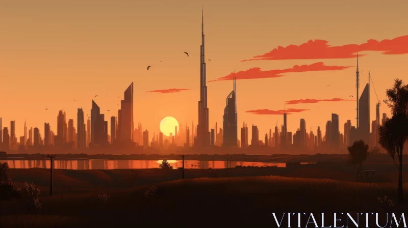 Sunset Cityscape in the Desert: A Minimalistic Landscape AI Image