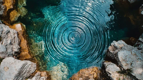 Concentric Water Ripples Amid Rocks