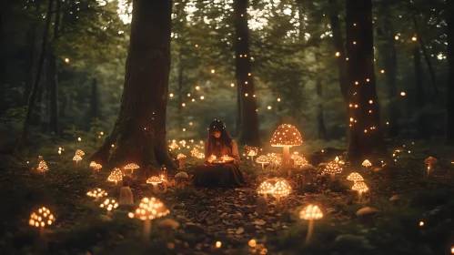 Mystical Mushroom Forest with Woman