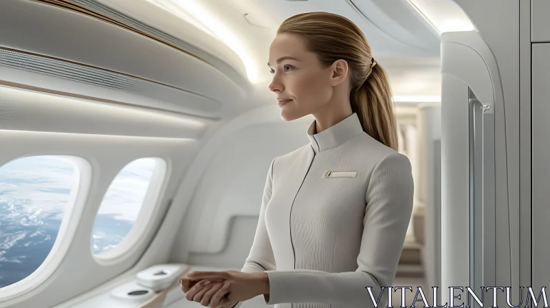 Professional Flight Attendant in Modern Aircraft AI Image