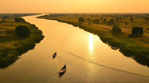 Golden River with Boats