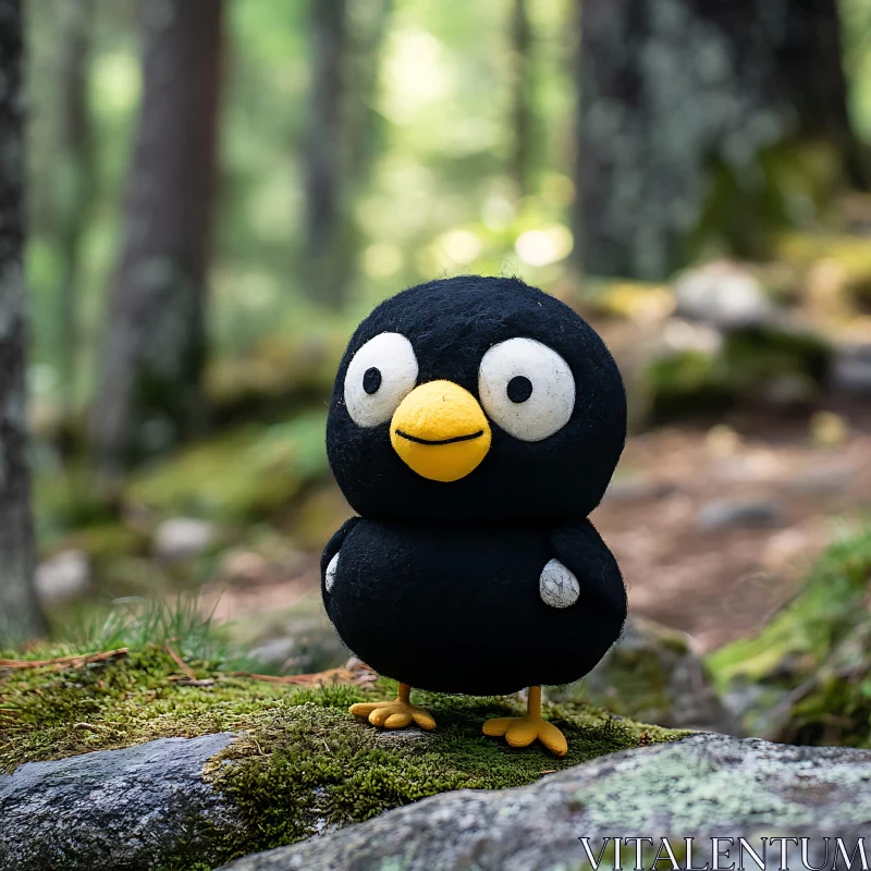 Handcrafted Bird Figure in Woodland Scene AI Image