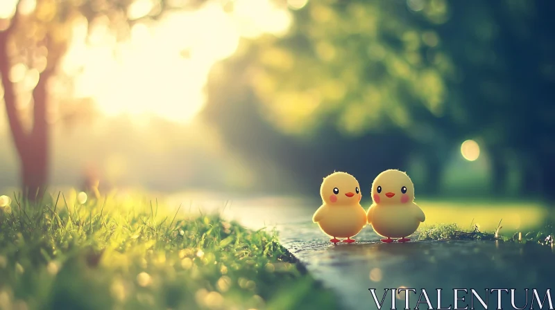 Two Little Chicks in the Sunlight AI Image