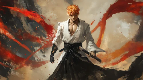 Fierce Anime Warrior with Sword