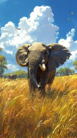 Wild Elephant Amidst Golden Grasses