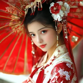 Portrait of a Woman with Red Umbrella
