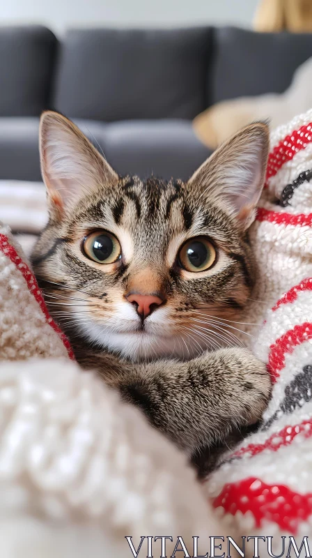 Adorable Cat Peeking from Blanket AI Image