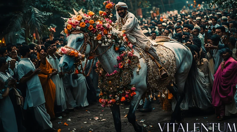 AI ART Man on Horse with Flowers in Crowd