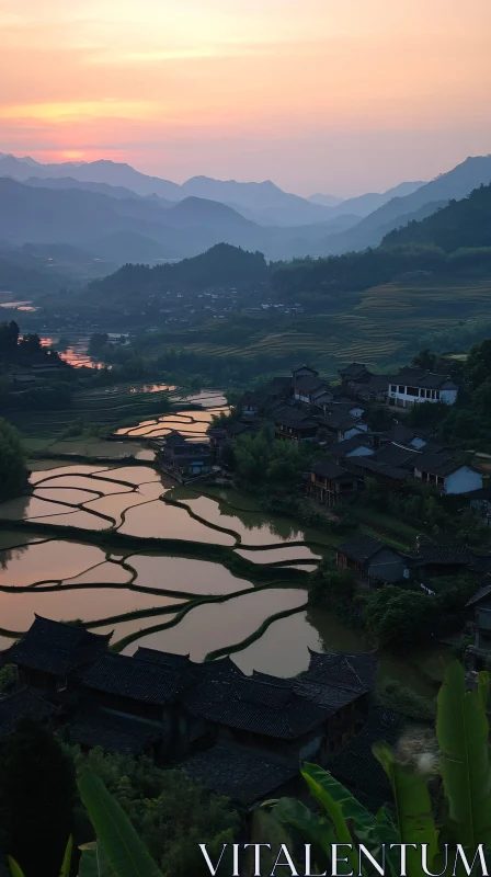 Scenic Asian Rice Fields AI Image