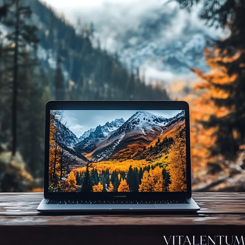 Scenic Autumn Mountains on Laptop Display AI Image