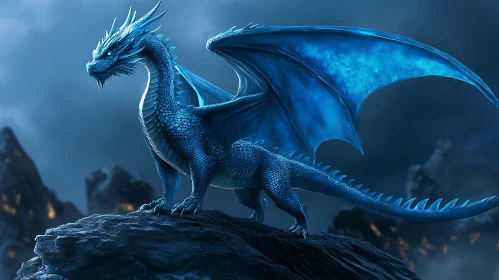 Majestic Blue Dragon on Rocky Peak