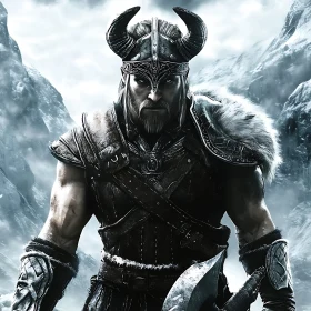 Horned Helmet Warrior in the Mountains