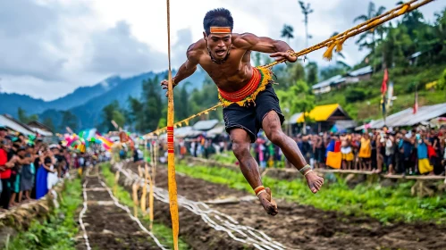 Man in mid-air at sport event