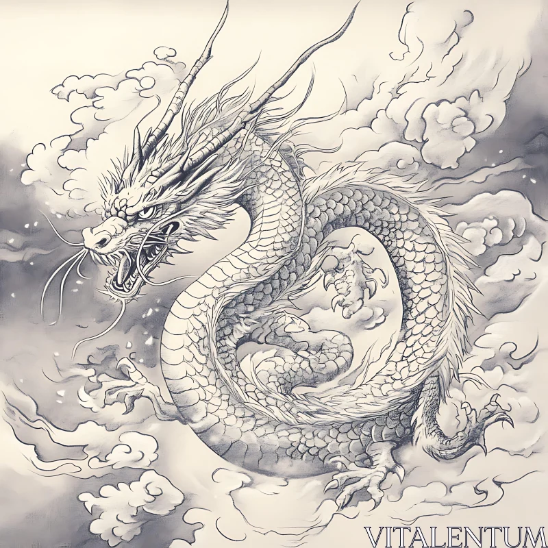 AI ART Detailed Dragon Drawing with Cloudscape