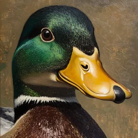 Detailed Duck Painting with Green Plumage