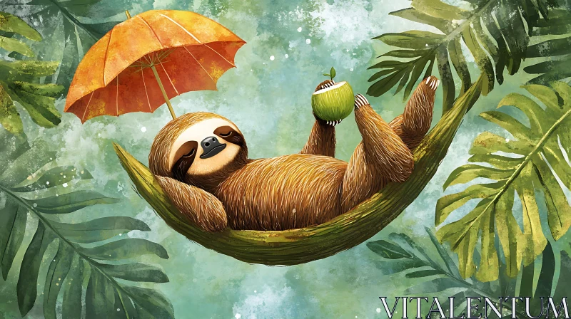 Relaxing Sloth Under Tropical Shade AI Image