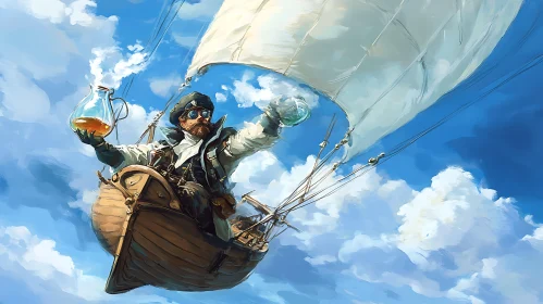 Airship Adventure: Steampunk Character's Sky Journey