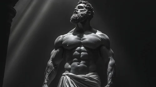 Monochrome Sculpture of a Muscular Man