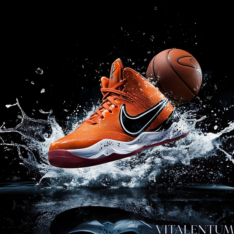 Orange Basketball Shoe in Water AI Image