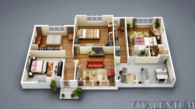 Architectural Rendering of Apartment Layout AI Image