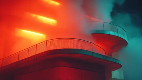 Curved Balconies in Enveloping Orange-Red Smoke