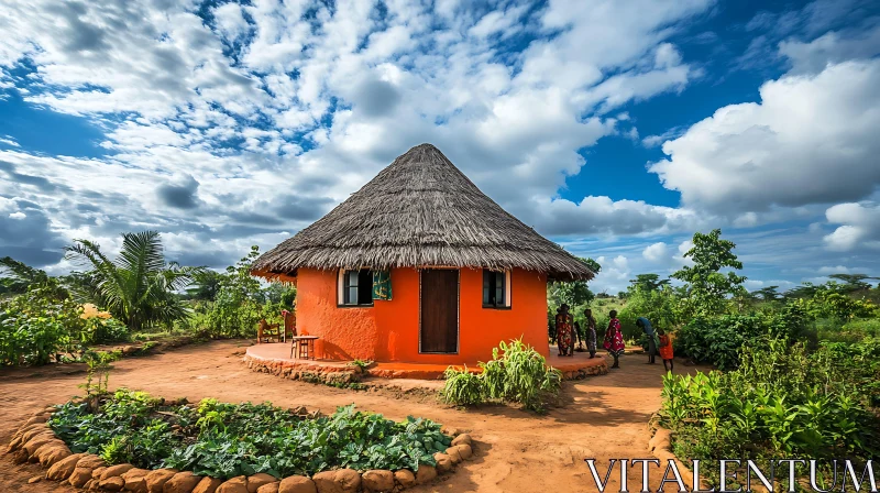 Thatched Hut in Rural African Village AI Image