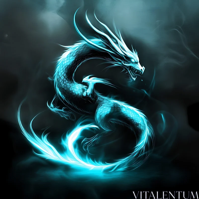 Glowing Dragon in Dark Ambiance AI Image