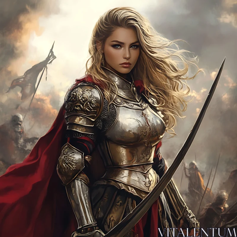 AI ART Armored Woman Warrior Ready for Battle