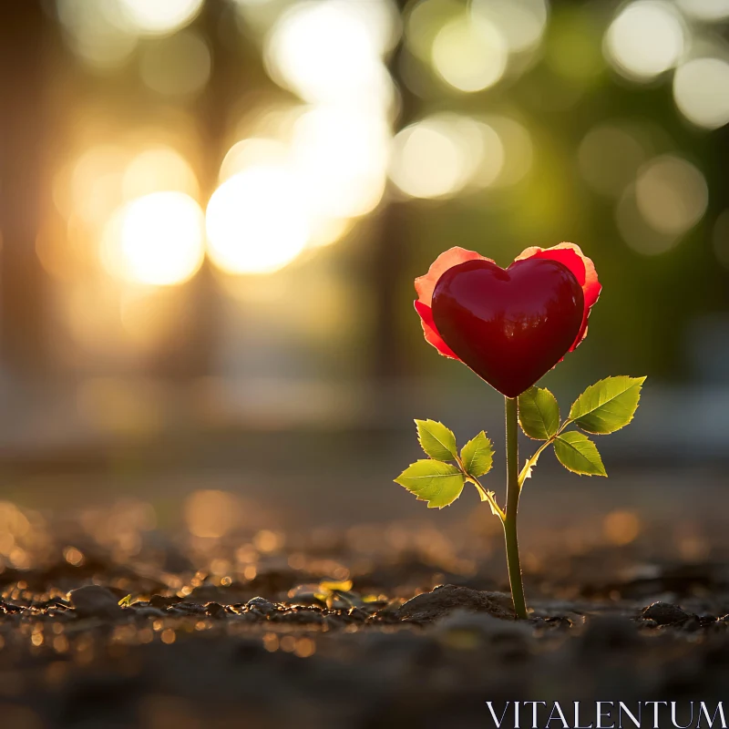 Emerging Heart Rose in Sunlight AI Image