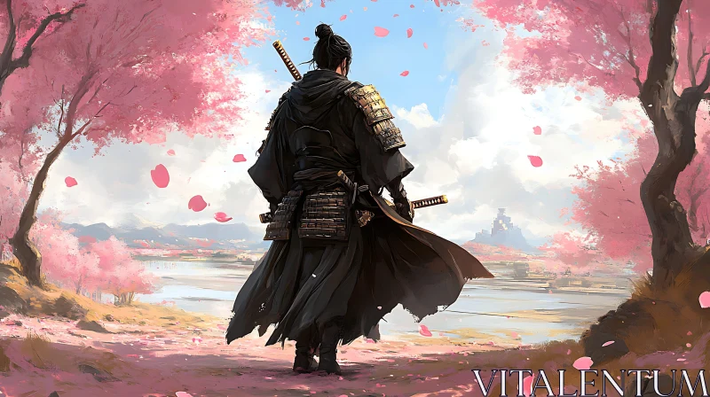 AI ART Warrior Among the Blossoms