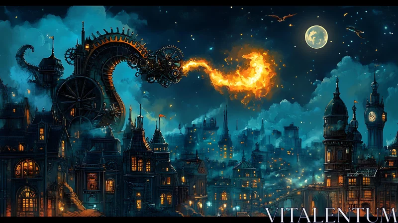 AI ART Clockwork Dragon Cityscape